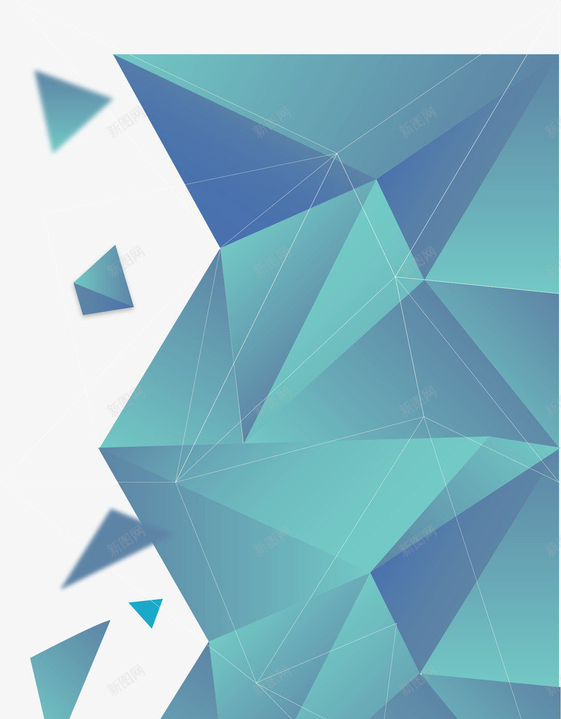 蓝色商务低多边形png免抠素材_88icon https://88icon.com 低多边形 几何花纹 商务花纹 矢量png 科技感 蓝色花纹