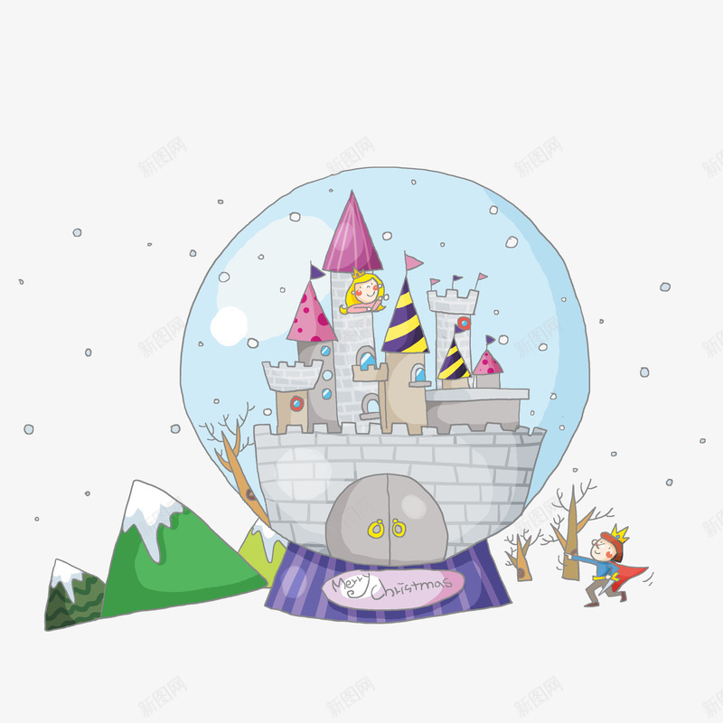 卡通玻璃球内城堡png免抠素材_88icon https://88icon.com 公主 卡通 城堡 小小 树 树干 梦想屋 森林城堡 王子 王子和公主 玻璃球 童话故事 蛋糕城堡 雪花