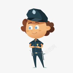 双手抱胸的女警察卡通图素材