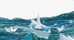 手绘折纸帆船素材