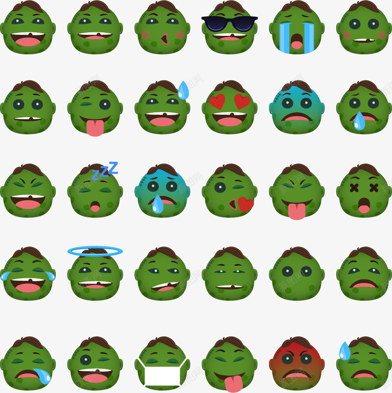 绿色小人表情包矢量图ai免抠素材_88icon https://88icon.com emoji表情包 免扣png素材 免费png素材 绿色头像 表情包 矢量图