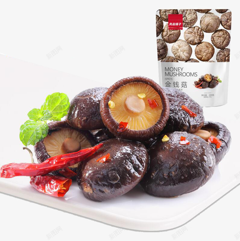 良品铺子香辣味金钱菇png免抠素材_88icon https://88icon.com 产品实物 小零食 煲剧零食 特产零食 美味小吃 良品铺子香辣味金钱菇 蘑菇 辣椒