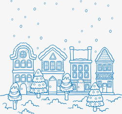 小镇雪景蓝色线条下雪圣诞小镇矢量图高清图片
