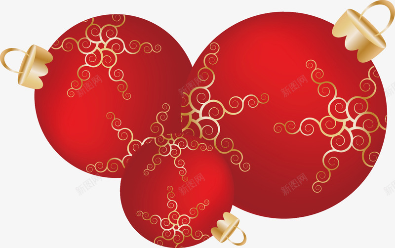 手绘3个红色挂饰球矢量图ai免抠素材_88icon https://88icon.com 圣诞挂饰 圣诞装饰 手绘 红色球 金色花纹 矢量图