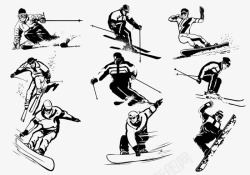 滑雪运动剪影素材