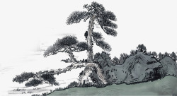 黑白松树水墨画高清图片