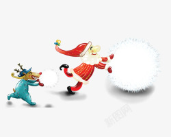 滚雪球滚雪球的圣诞老人和小鹿高清图片
