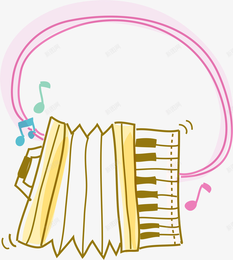 风琴边框png免抠素材_88icon https://88icon.com AI 卡通 手绘 手风琴 插图 插画 粉色 线条 背景 边框 音乐 音符