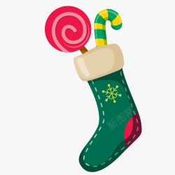 绿色圣诞袜中的棒棒糖矢量图素材
