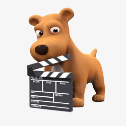 拍电影小狗叼着场记板高清图片