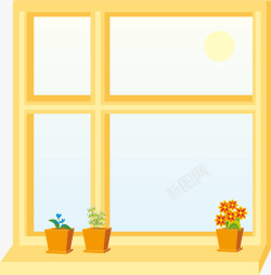 黄色窗台花盆盆栽素材