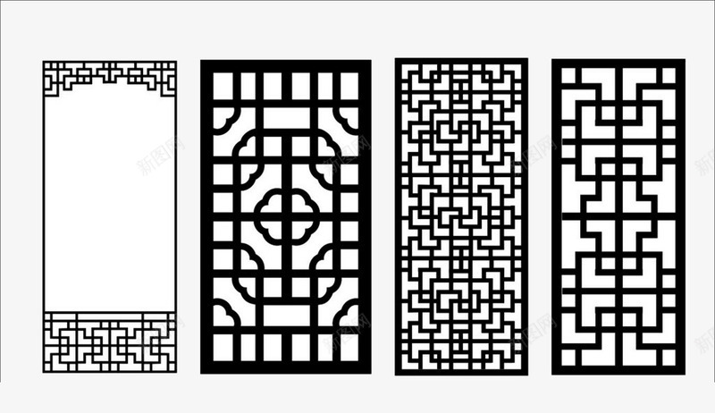 四种窗格png免抠素材_88icon https://88icon.com 中国风 中式 中式窗格 窗户 窗格