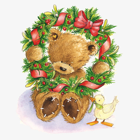装饰圣诞花环的小熊和鸭子png免抠素材_88icon https://88icon.com 卡通 圣诞花环 小熊 鸭子