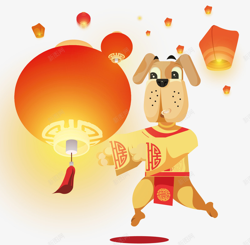 2018春节卡通狗吉祥物png免抠素材_88icon https://88icon.com 元旦快乐 卡通狗 吉祥狗年 年画 新年快乐 海报设计 灯笼 狗年 狗年大吉 狗年广告 狗年背景