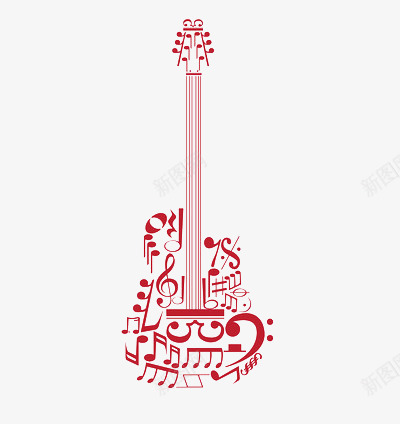 红色音符吉他png免抠素材_88icon https://88icon.com 乐器 吉他社海报 摆列 摇滚 音符花边