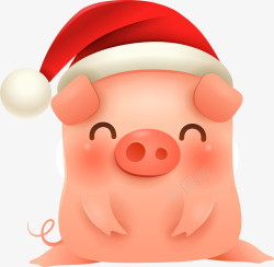 C4D卡通带圣诞帽带立体猪形象矢量图素材