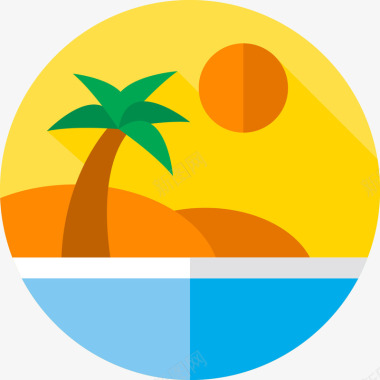 椰子叶沙滩落日图标图标
