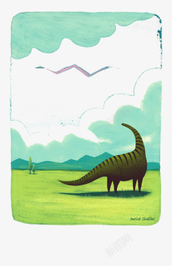 手绘恐龙草原图案素材