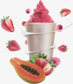 红色简约草莓冰淇淋装饰图案素材