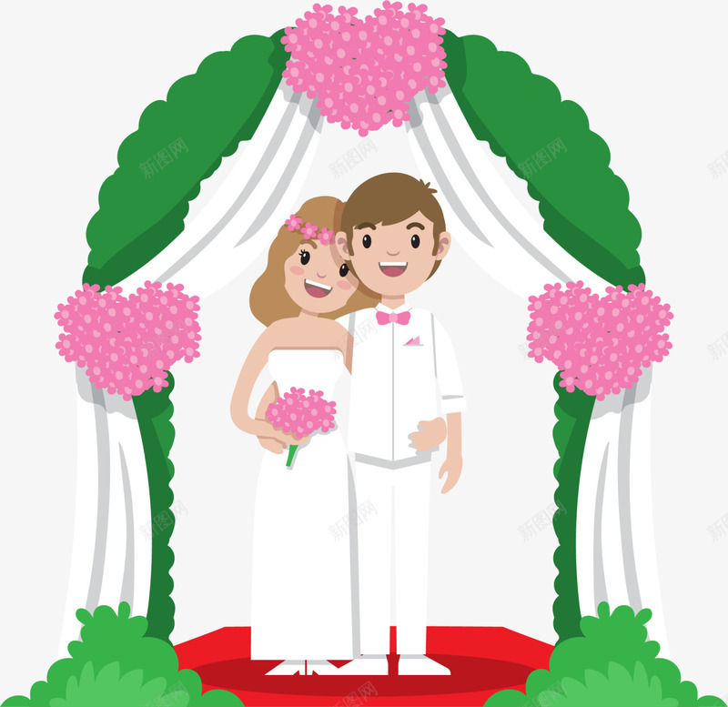 新婚快乐的新郎新娘png免抠素材_88icon https://88icon.com 婚礼 新婚快乐 新郎新娘 相拥 粉色鲜花 结婚