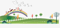 草地和彩虹背景矢量图素材