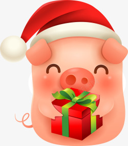 圣诞礼物插画库C4D卡通手捧圣诞礼物的猪形象矢量图高清图片