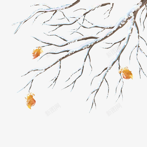 冬季树枝png免抠素材_88icon https://88icon.com 冬季雪景 卡通树枝 场景设计 装饰图 雪花 黄色叶子