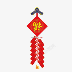 红色福字中国结悬挂新年元素素材