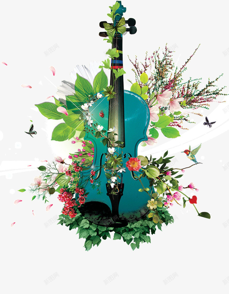 创意乐器吉他png免抠素材_88icon https://88icon.com 乐器 创意 吉他 吉他社海报 绿叶 花卉