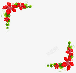 精致红色花朵装饰风格对角花素材