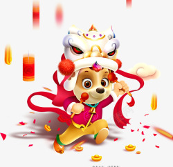 吉祥狗新年红色中国风电商舞狮狗P高清图片