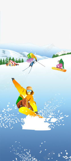 冬季山坡几个滑雪的人高清图片