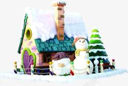 手绘可爱圣诞节房屋雪人素材