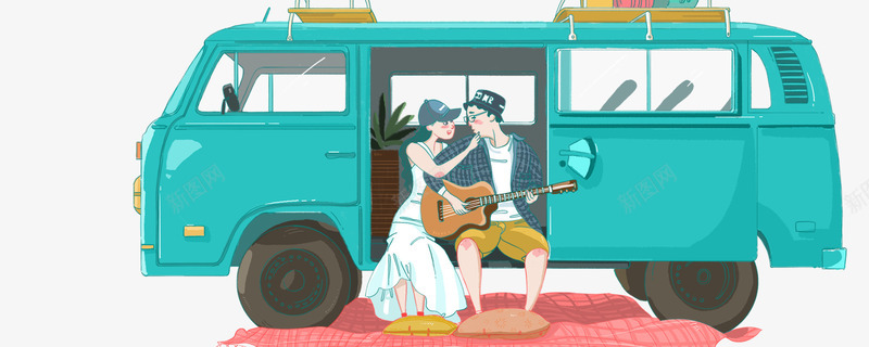 卡通手绘坐在大巴车的情侣psd免抠素材_88icon https://88icon.com 卡通 在大巴车的情侣 弹吉他的情侣 手绘坐 蓝色的汽车