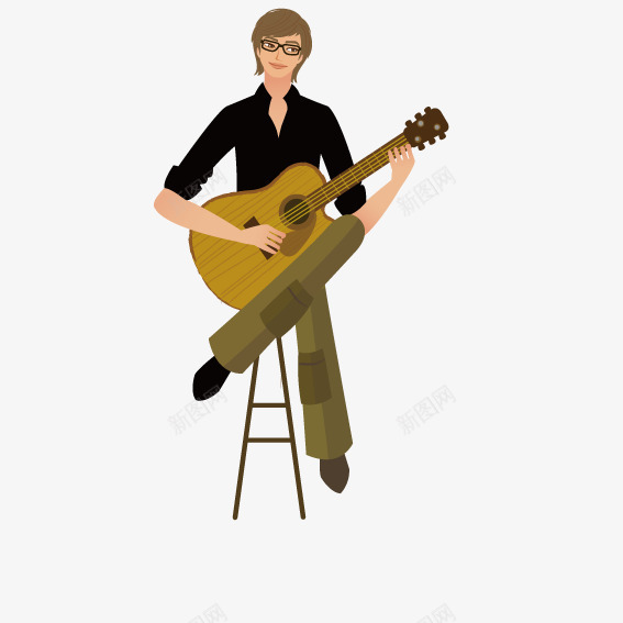 坐在凳子上弹吉他的帅哥png免抠素材_88icon https://88icon.com 凳子 吉他 音乐