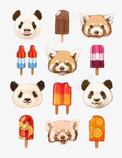 熊猫美食熊猫和雪糕水彩画高清图片