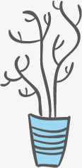蓝色手绘盆栽植物素材