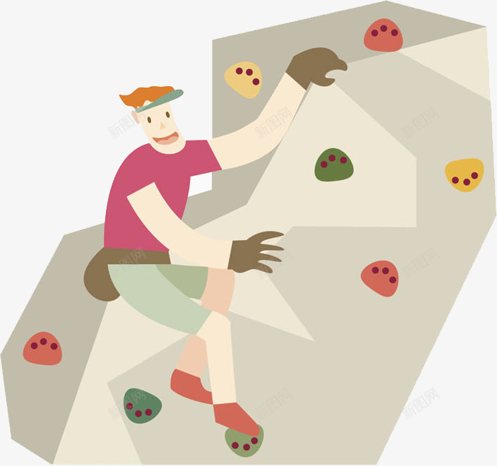 极限攀岩png免抠素材_88icon https://88icon.com 手套 攀爬运动 男性 粉色上衣 绿色帽子 腰包
