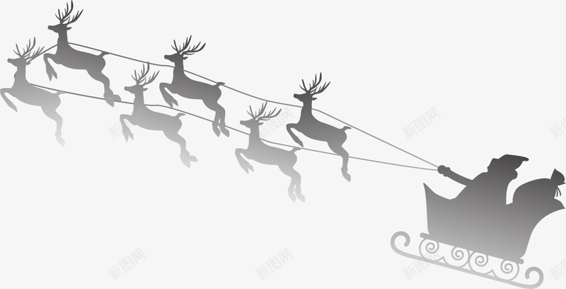 圣诞节灰色麋鹿拉车png免抠素材_88icon https://88icon.com 圣诞老人 圣诞节 派送礼物 灰色雪橇 灰色麋鹿 麋鹿拉车