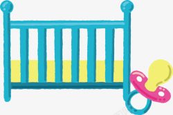 蓝色婴儿床奶嘴卡通可爱婴儿用品矢量图素材
