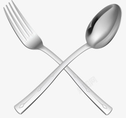 手绘银色叉勺餐具素材