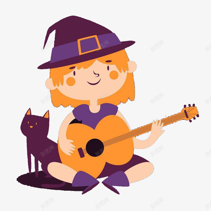 弹吉他的女巫png免抠素材_88icon https://88icon.com 儿童简笔画 卡通手绘 女巫和猫 小女巫 弹吉他 弹吉他的人 歌手