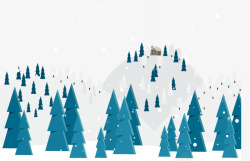 冬日景色雪山上的小村庄高清图片