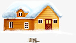 棕色手绘卡通房屋雪花素材