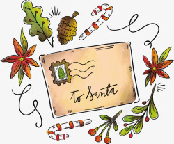 水彩手绘圣诞节明信片矢量图素材