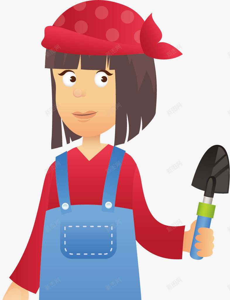 戴着红色帽子的农民阿姨矢量图ai免抠素材_88icon https://88icon.com 农民 劳动 女士 小铁锹 帽子 红色 背带裤 矢量图