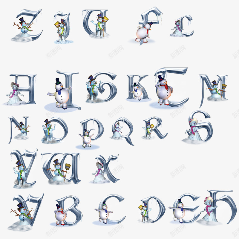 26个金属字母带圣诞小人png免抠素材_88icon https://88icon.com 卡通 圣诞 字母 金属艺术字