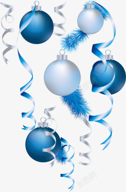蓝色松枝蓝色圣诞节松枝彩球高清图片
