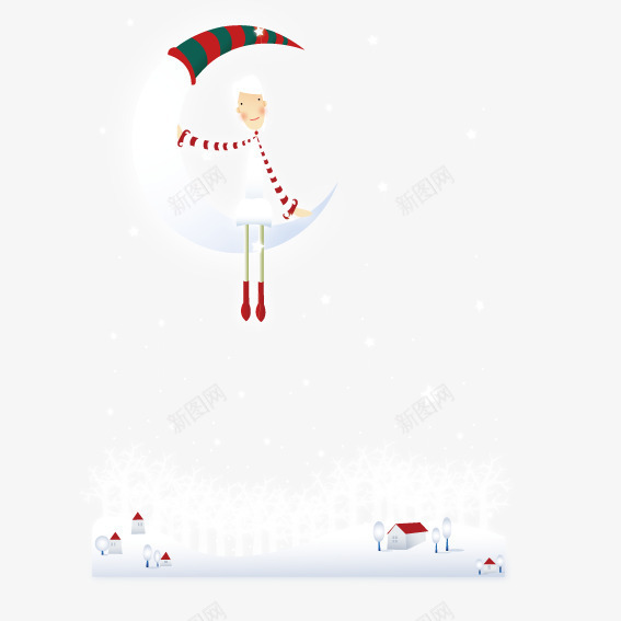 坐在月亮上的人矢量图ai免抠素材_88icon https://88icon.com 圣诞 月亮 积雪 雪景 矢量图