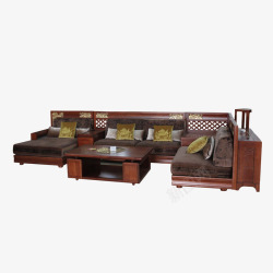 双人木质沙发实物新中式沙发茶几组合高清图片